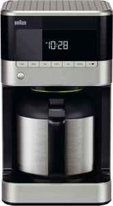 Braun PurAroma 7 KF 7125 Kaffeemaschine für Zuhause: Filterkaffeemaschine mit Thermoskanne und Timerfunktion, Einzelportionskaffeemaschine, 1000 Watt, schwarz/Edelstahl