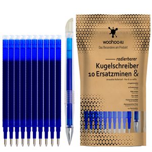 10 kompatible zu Pilot Frixion Ersatzmine blau 0,7, geeignet für Tintenroller radierbar + Bonus Radiergummi Stift