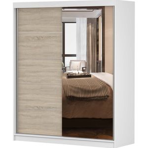 Schwebetürenschrank Kleiderschrank Schrank Schiebetürenschrank 160 cm Weiss/Sonoma Eiche mit Spiegel Bono 05 Schwebetürenschrank Kleiderschrank Schrank Schiebetürenschrank 160 cm Weiss/Sonoma Eiche mit Spiegel Bono 05