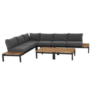 Siena Garden Alvida 6-teiliges Lounge-Set Aluminium anthrazit/Ranotex®-Gewebe schwarz/Teakholz Sitzg