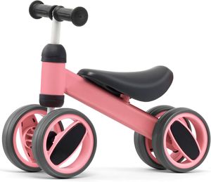 COSTWAY Baby-Laufrad, Kinder-Lauflernrad mit 4 Rädern und begrenzter Lenkung für Babys im Stehen bis zum Lauftraining, Kinderfahrrad ohne Pedale, mit erhöhtem Heck,  für 1-2 Jährige Rosa