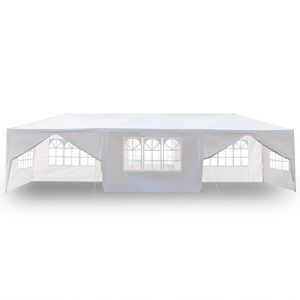 FCH 3 x 9 m Garten Pavillon mit 8 Seitenteilen zwei Türen wasserdichtes Zelt mit Spiralschläuchen, weiß