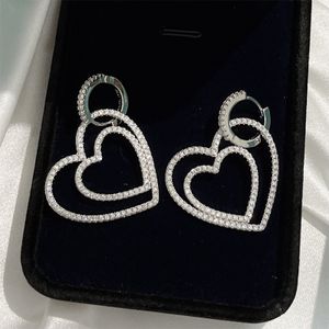 Ohrringe voller Diamanten, Diamant-Doppelkreis, herzförmiges Muster, romantisches Liebesversprechen-Geschenk