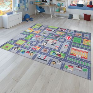 Spielteppich Kinderzimmer Teppich Kinderteppich Auto Straßen Muster, In Grau Größe 120x160 cm