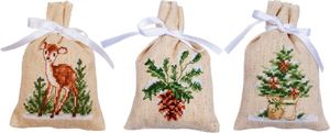 Vervaco Kräutertütchen Kreuzstich Set "Winter" 3er Set, Zählmuster, 8x12cm