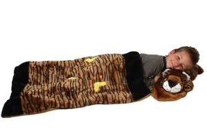 Deluxe Schlafsack für Kinder Kinderschlafsack Tigerschlafsack Tiger Plüsch 117 cm Kissen abnehmbar Schlaf Sack brauner abnehmbares Tierschlafsack Tier Tiere Kind Kinder braun