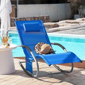 SoBuy OGS28-KB Swingliege Gartenliege mit Tasche und Kopfkissen Schaukelliege Sonnenliege Liegestuhl für Gärten, Höfe, Strände, Balkone Kleinblau