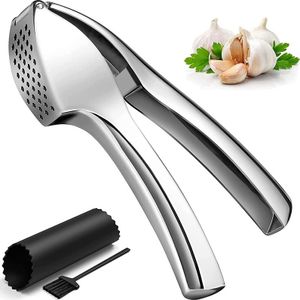 OKWISH Knoblauchpresse, Knoblauchschneider Garlic Press, Knoblauch Crusher Praktischer Küchenhelfer Spülmaschinenfest Robust, Silber