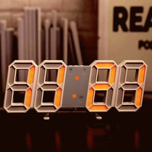 ["3D LED Digital Uhr wand deco Glowing Nacht Modus Einstellbare Elektronische Tisch Uhr Wanduhr dekoration wohnzimmer LED Uhr, Weißer Rahmen mit orangefarbenen Buchstaben"],