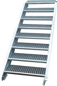Stahltreppe verzinkt 8 Stufen Geschosshöhe 120-160cm / Stufenmaße 80 cm x 24 cm
