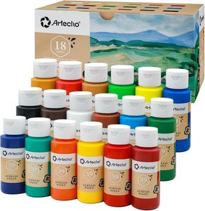 Artecho Acrylfarbe 18 wasserfeste Farben, je 59ml Flaschen mit Klappverschluss, für Papier, Ton, Holz, Steine – zum Reisen, Malen & Freude verschenken Artecho Acrylfarbe 18 wasserfeste Farben, je 59ml Flaschen mit Klappverschluss, für Papier, Ton, Holz, Steine – zum Reisen, Malen & Freude verschenken