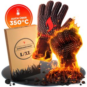 Funkenflug® Premium Grillhandschuhe hitzebeständig, Größe L/XL [Neu] - Lange feuerfeste Handschuhe für ein einzigartiges Grillerlebnis - inkl. Geschenkverpackung und Rezepte E-Book