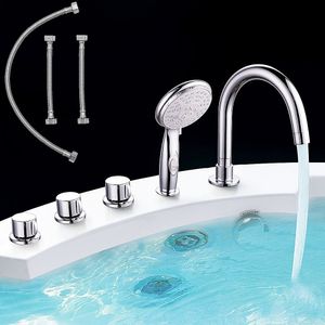 Wannenrandarmatur 5 Loch Set Handbrause Wannenrand Badarmatur Wasserfall Chrom