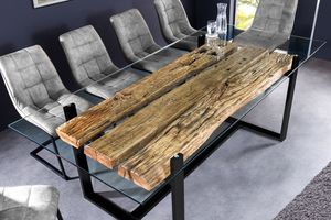 riess-ambiente Design Glas Esstisch BARRACUDA 220cm Teak Massivholz Edelstahl verchromt Kufengestell Esszimmertisch Tisch Konferenztisch