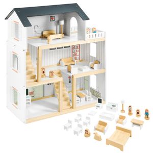 Biely drevený domček pre bábiky s doplnkami 18 ks.