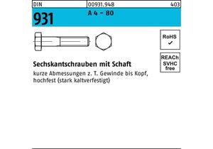 Sechskantschraube DIN 931 m.Schaft M 8 x 90 A 4 - 80