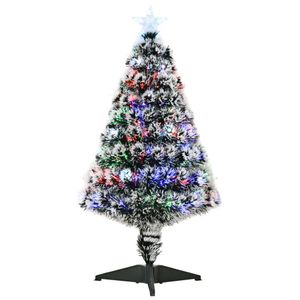 HOMCOM künstlicher Weihnachtsbaum mit LED-Licht Sieben-Farben-Lichtleiter Christbaum Tannenbaum 90 Äste PVC Metall Grün+Weiß Ø48 x 90 cm