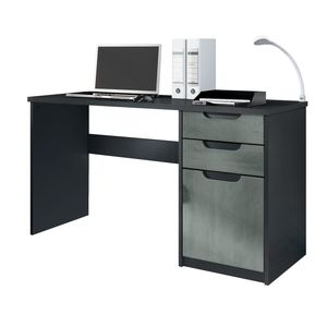 Schreibtisch Computertisch Büromöbel Logan, Korpus in Schwarz matt / Fronten in Beton Dunkel Optik