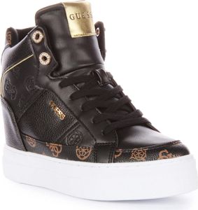 Guess Fridan Frauen Schnürung 4G Peony Logo Druck Kunstleder Keil Turnschuhe Schwarz Braun – 4 Großbritannien - 37 EU - 6,5 US / Schwarz Braun