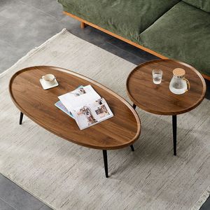 360Home moderne runder Couchtisch Beistelltisch Wohnzimmertisch Sofatisch Dunkelbraun 120*60*38cm mit 60*60*48cm 【CJ026】