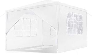 Sessamen-LP Pavillon 3x3m Wasserdicht - Partyzelt Gartenpavillon mit 4 Seitenwänden Camping Festpavillon für Garten, Party, Hochzeit, Weiß