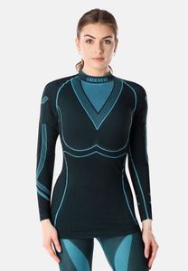 Ladeheid Damen Funktionsunterwäsche Langarm Shirt Thermoaktiv LAGI004 (Schwarz/Turquoise, XL)