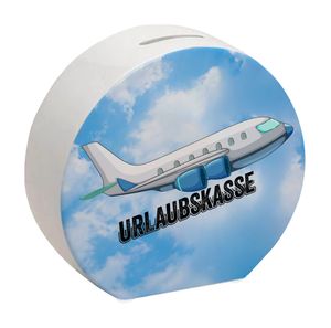 Urlaubskasse Flugzeug Spardose mit Wolkenhimmel