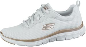 Skechers Flex Appeal, Damen Mesh Sneakers, Sportschuhe in weiß und rosegold, herausnehmbares Skechers Air Cooled Memory Foam Fußbett, in der Maschine waschbar