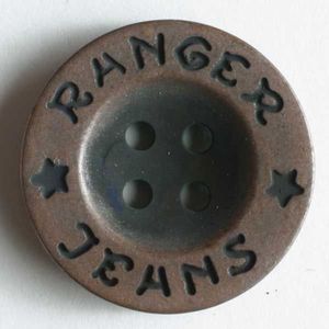 Ranger Jeans Kunststoffknopf metallisiert, mit breitem, flachem Rand und 4 Löchern, 1 Stück Dill Knöpfe Farben allgemein: Kupfer, Durchmesser: 20 mm