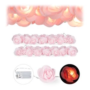 relaxdays 2x Rosen Lichterkette rosa