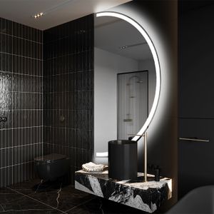 Moderne Ozdobne Nepravidelné Polokruhové  zrkadla na stenu s podsvietenim LED 90 x 180 cm | Farba LED: Biela studená 7000K | OKRHA222