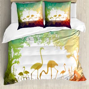 ABAKUHAUS Flamingo Bettwäsche Set für Doppelbetten, Modern Mehrkantig Tiere, Weicher Microfaserstoff Allegigeignet kein Verblassen, Mehrfarbig