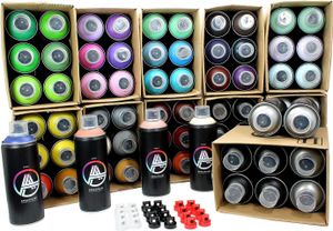 Double A Spraypaint Sprühdosen Set Multicolor 72 Spraydosen 400ml matt inkl. Sprühaufsätze