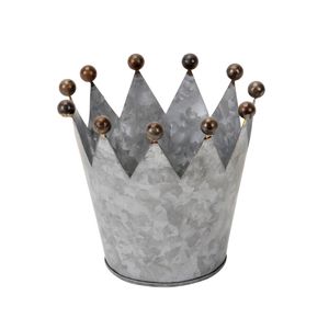Blumentopf CROWN grau shabby chic aus Metall D12,5cm Metallkrone Dekokrone Landhaus