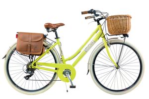Via Veneto by Canellini mestský bicykel žena hliník s košíkom a bočnou taškou - Žltá 46