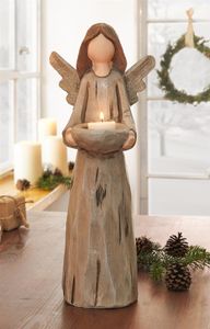 Teelichthalter "Engel mit Schale" aus Terracotta, 40 cm hoch, Kerzenhalter