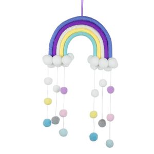 50*25cm Regenbogen Wandbehang, Handgewebter Wolken Regenbogen Makramee Wandteppich, Zimmerdekoration für Neugeborene mit Bommel (GS2)