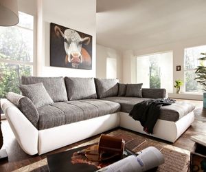 DELIFE Couch Loana Weiss Grau 275x185 cm Schlaffunktion Ottomane variabel