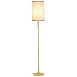 HOMCOM Designer Stehleuchte 40 W max. Lampenschirm aus goldenem Stahl, cremefarbener Leinen-Lampenschirm, Abm. 25,5 x 25,5 x 157 cm, Gold und Beige