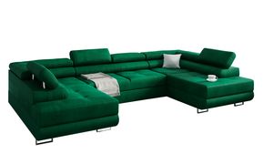 Ecksofa Miami U Eckcouch mit Schlaffunktion und Bettkasten, 338 x 203 cm Grün