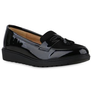 VAN HILL Damen Loafers Slippers Quaste Profil-Sohle Schuhe 840649, Farbe: Schwarz, Größe: 39