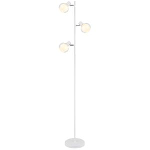 Globo Lighting Stehleuchte Metall weiß matt, Chrom, Glas klar, Glas opal, Kabel PVC Weiß, Fußtrittschalter im Kabel, LxBxH: 250x230x1540mm, Kabellänge 1800mm, exkl. 3x E14 40W 230V