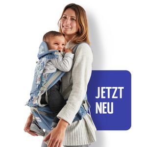 SafeChild Premium Design Babytrage 100% Baumwolle - Bauchtrage / Rückentrage für Neugeborene mit 12 Tragepositionen inkl. Hüftsitz - Hellblau