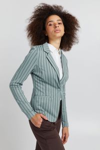 ICHI IHRUTI BL9 Damen Blazer Kurzblazer Jacke gestreifter Ein-Knopf-Blazer mit Reverskragen und Stretch