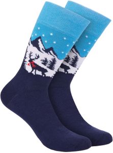 BRUBAKER Pánské vánoční ponožky - vánoční motiv krajiny hor se soby - barevné plyšové ponožky pro vánoční sezónu