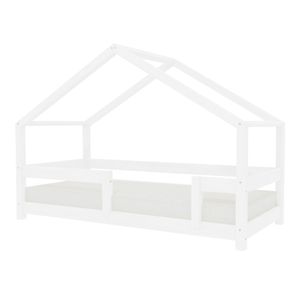 Dětská postel domeček LUCKY s pevnou bočnicí 120x200 cm - Bílá