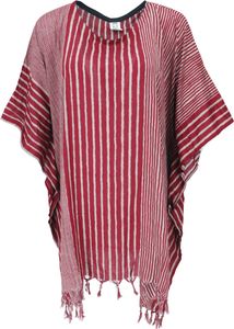 Kaftan, Ibiza-Style Tunika, Gestreifter Strandkaftan, Damen Maxibluse - Rot/grau, Viskose, Blusen & Tunikas