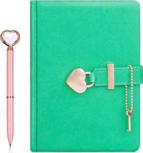 Diář se zámkem a klíčem, Diamond Pen, zápisník B6 s visacím zámkem se srdcem,Polyuretankůže, uzamykatelný, zelený