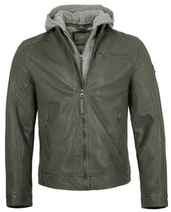 Gipsy - Herren Echtleder Lederjacke Kapuze Lammnappa dusty green