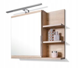 Badezimmer Spiegelschrank mit Ablagen und LED Beleuchtung, Badezimmerspiegel, Eiche Sonoma Spiegelschrank, R